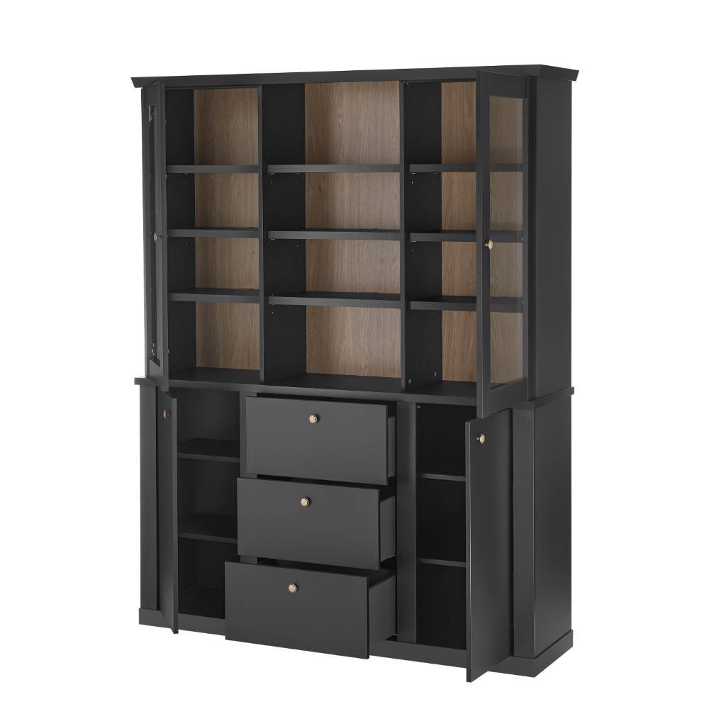Modern Country Vitrinenschrank in Mattschwarz - Lulumo