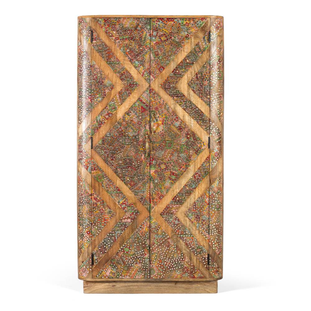 Massivholz Schrank mit Ethno Muster - Jeen