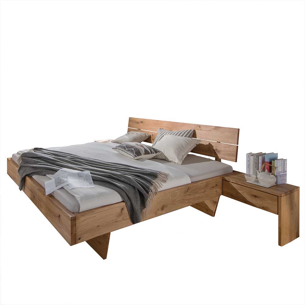 Wildeiche Bett Set mit Doppelbett - Smiralda (dreiteilig)