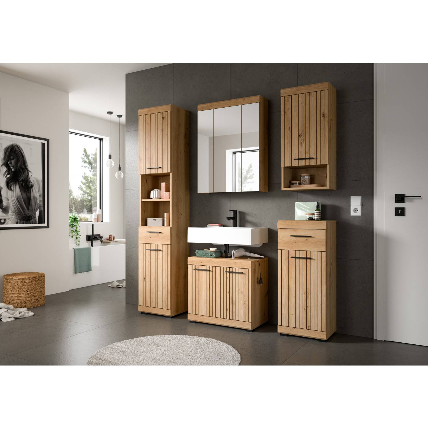 Fünfteiliges Badezimmerset in Rillenoptik - Lasewood (fünfteilig)