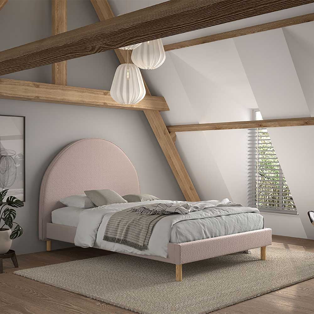 Gepolstertes Bett mit Boucle Bezug in Rosa - Skylab