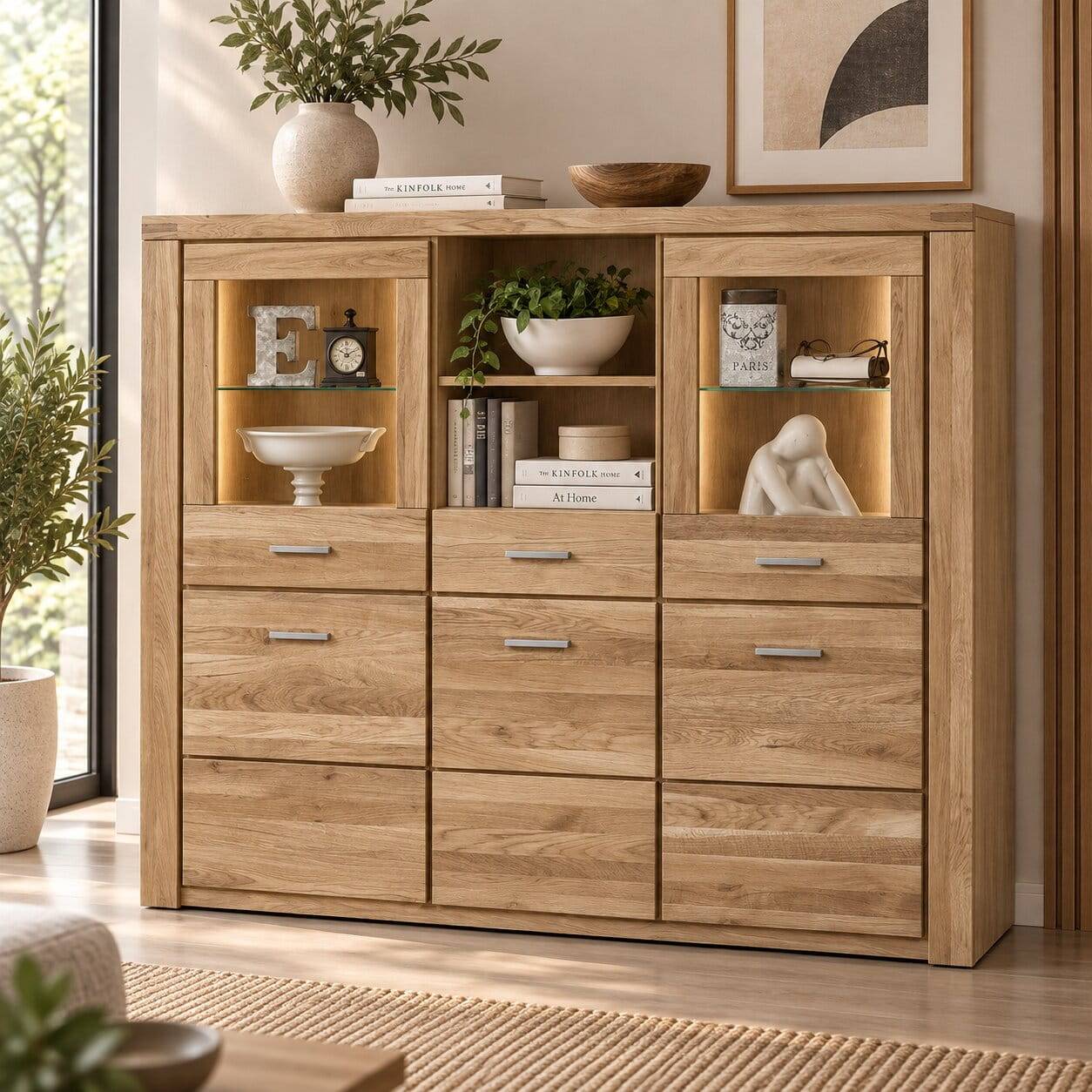 158x140x40 Holz Highboard aus Wildeiche - Maila