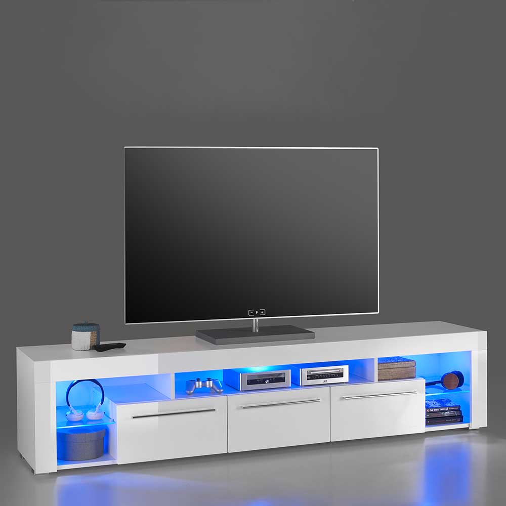 Weißes Hochglanz Board für TV mit LED Licht - Verella