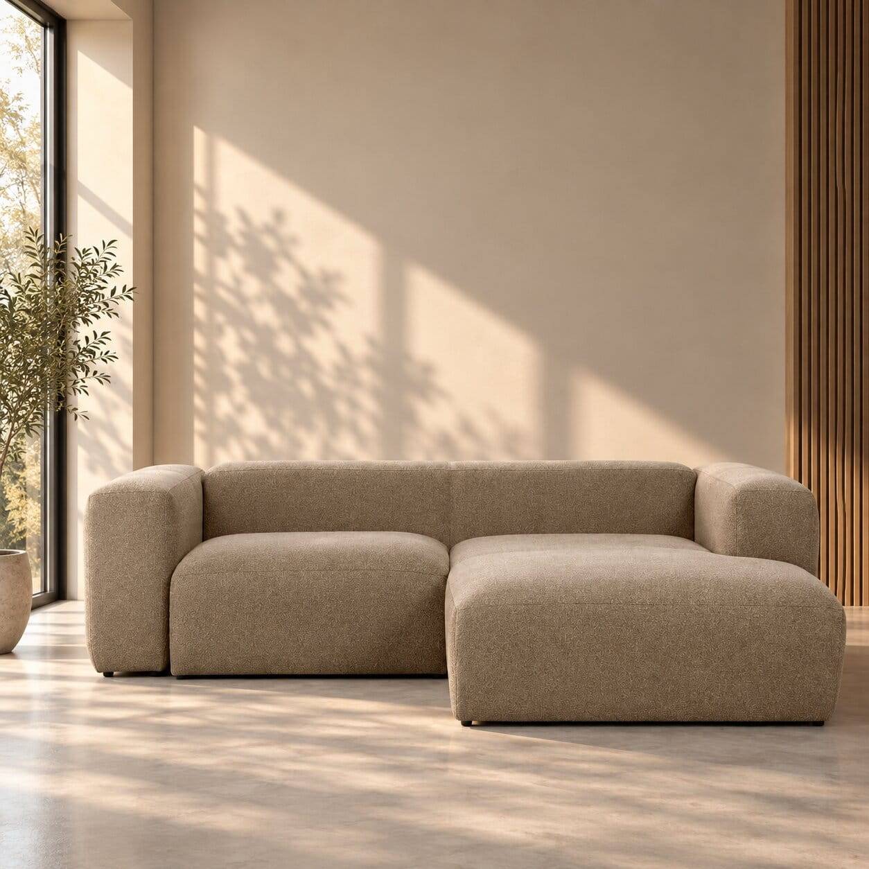 Eckcouch Sofalandschaft in Beige Chenille - moderner Zweisitzer