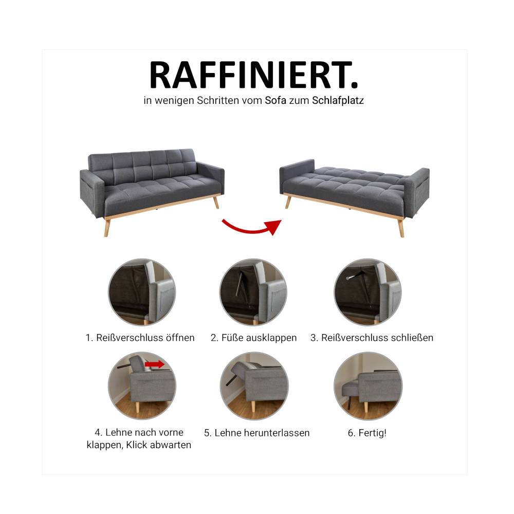 Retrodesign Klappcouch in Grau - Roper