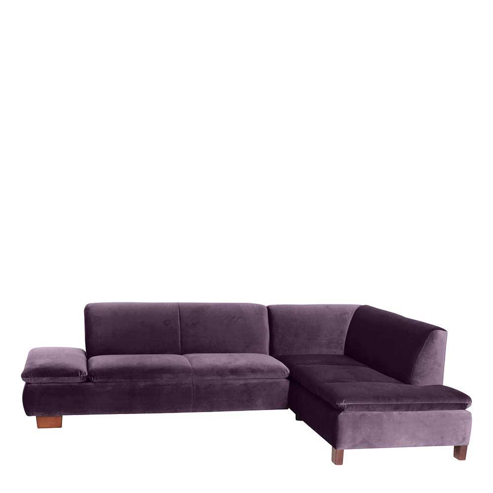 Ecksofa in Dunkellila mit Nussbaum Braun - Babahira
