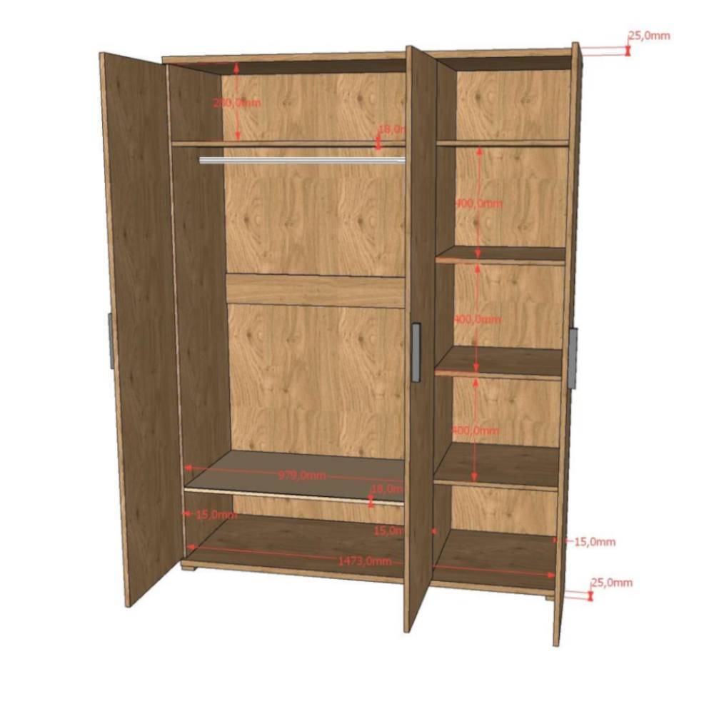 Kleiderschrank Innenansicht mit Regalböden und Kleiderstange in Eiche Optik – Choice
