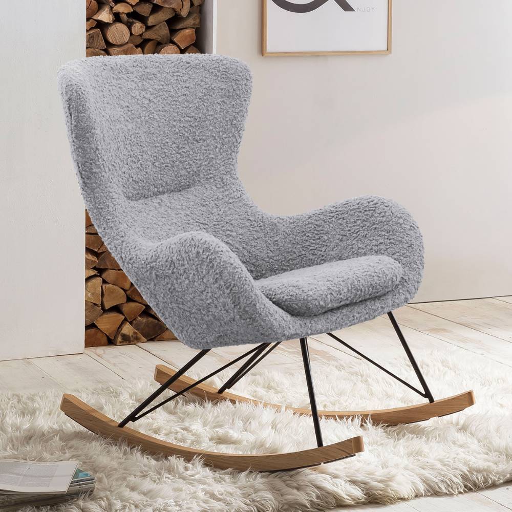 Scandi Chic Schaukelsessel in Hellgrau Webplüsch - Vynna