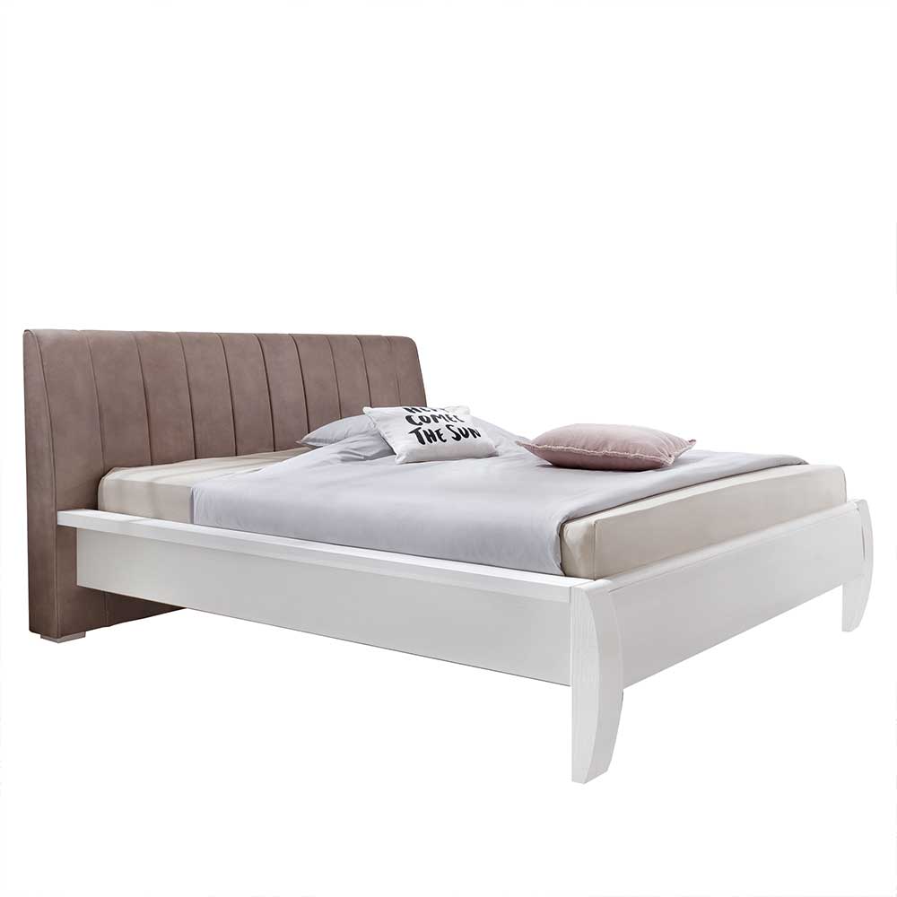 Design Doppelbett aus Pinie Massivholz in Weiß - Mamba