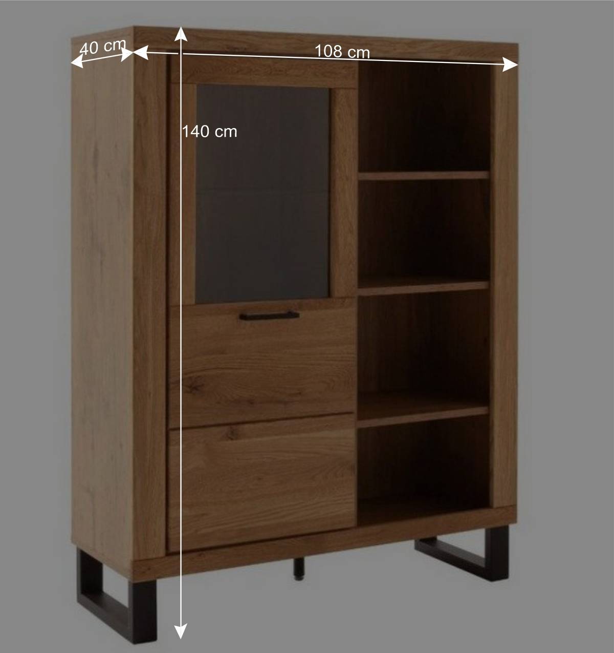 Highboard mit Glas in Wildeiche - Scarlett