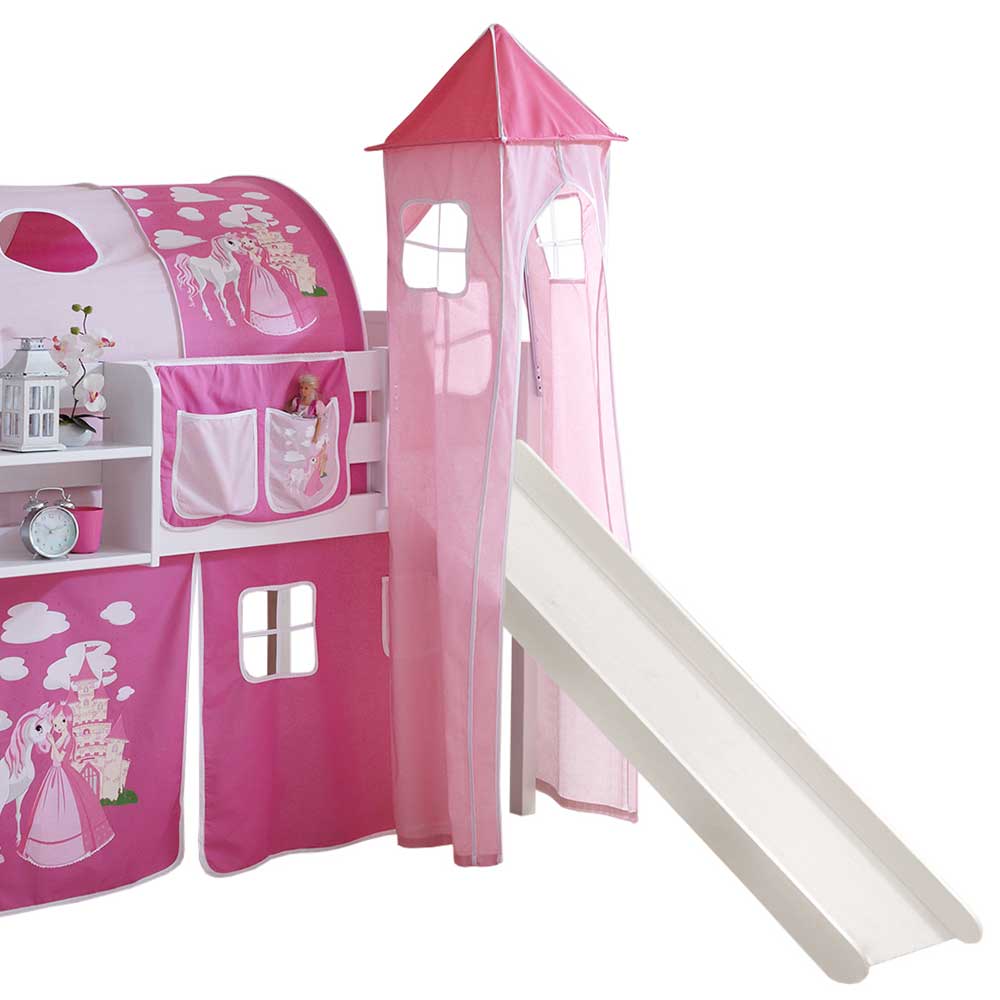 Pferde Mädchen-Hochbett mit Stoff Pink - Monte