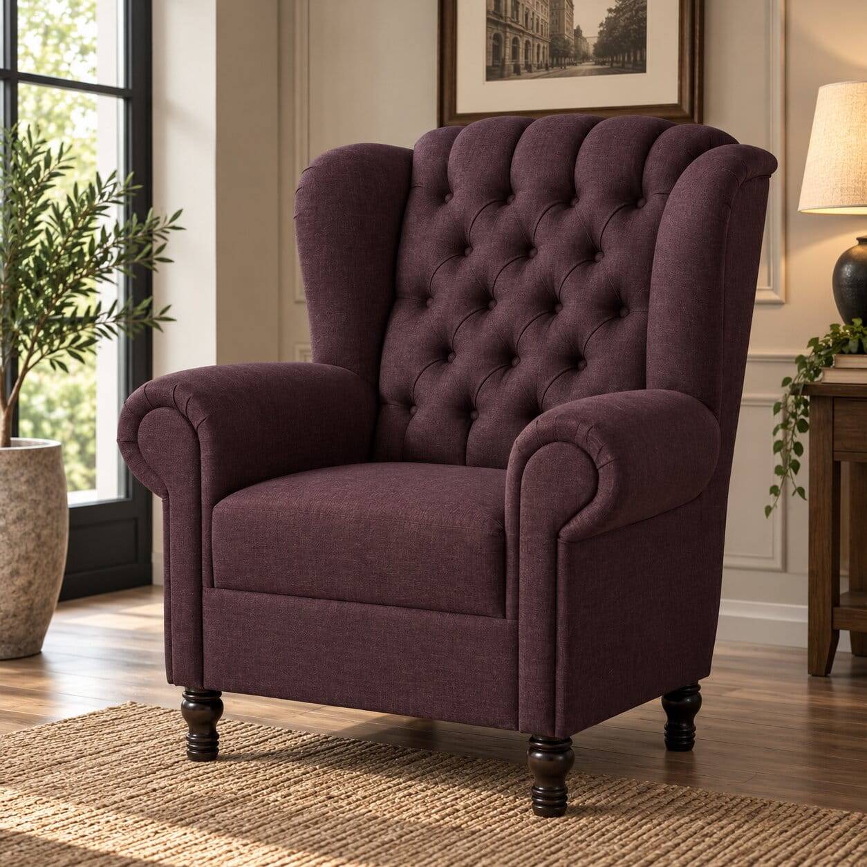 Chesterfield Sessel in Bordeaux Rot Stoff - Donegal