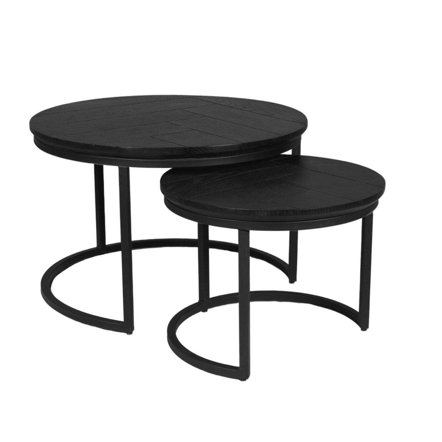 Industrial Beistelltisch 2er Set rund mit schwarzem Metallgestell – Pucanty