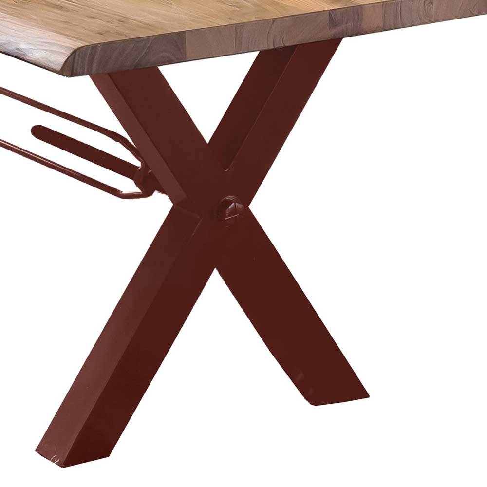 Akazie Baumkantentisch mit braunen X-Füßen - Tanja