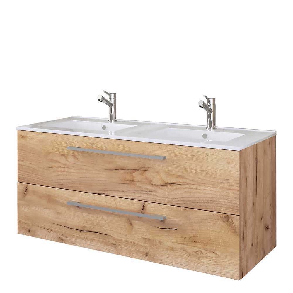 Holzlook Bad mit Doppel-Waschtisch - Ursela (vierteilig)