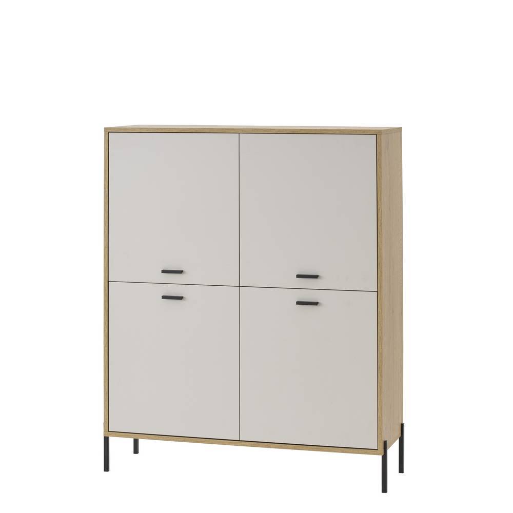 4-türiges Highboard in Beige und Eiche Holzoptik für Wohnzimmer oder Esszimmer – Dasanti