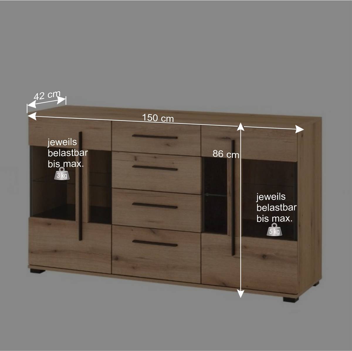 Wohnzimmer Anbauwand in Eiche - Brocus (dreiteilig)