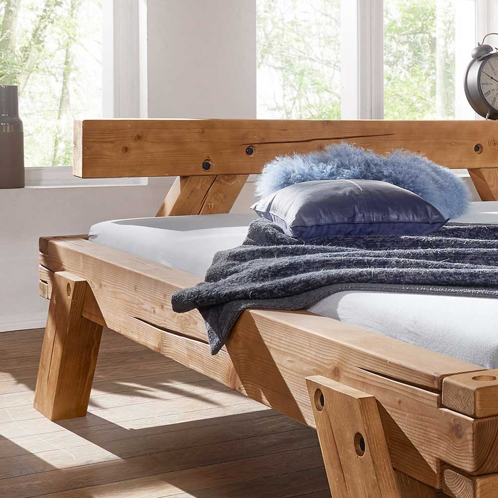 180x200 Design Holzbett aus Kiefer in Eiche Honig - Ciadas (dreiteilig)