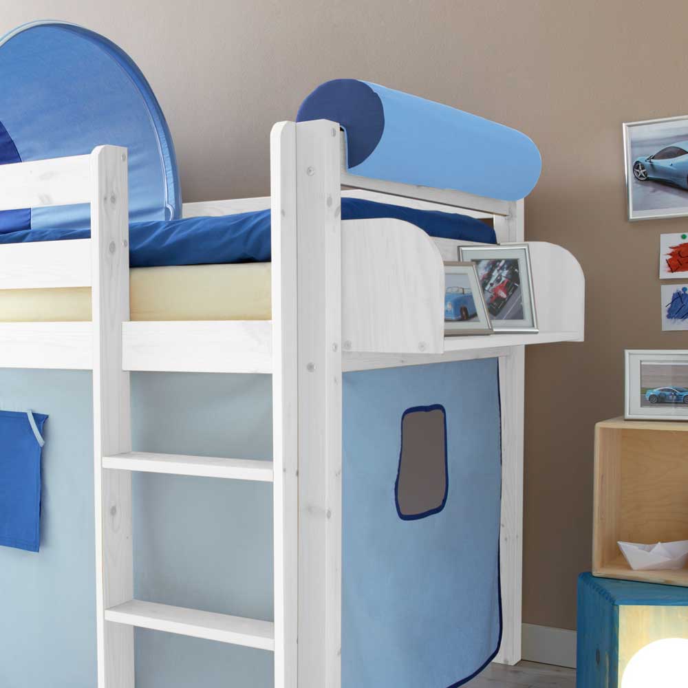 Halbhohes Kinderbett Yasin in Weiß Blau