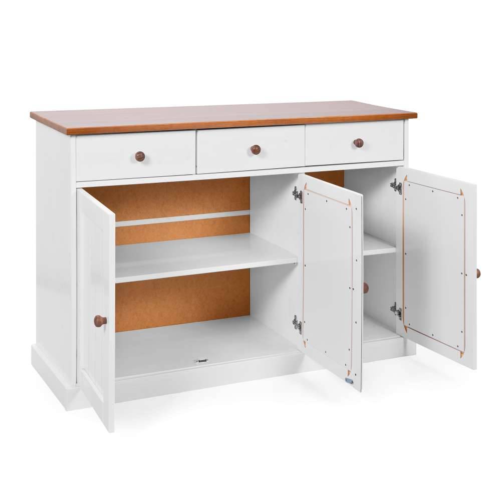 130 cm Kiefer Sideboard in Weiß Braun - Vatina