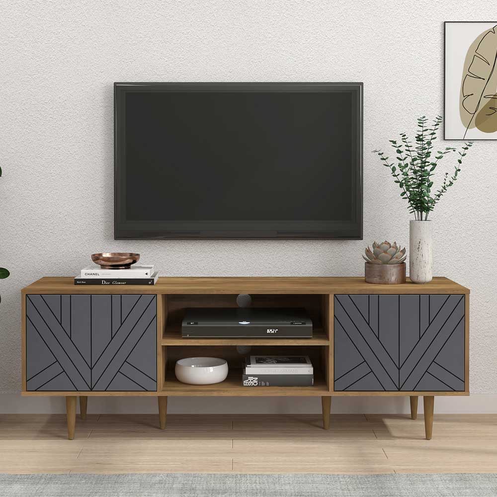 Design Lowboard für TV in Grau & Natur - Ascolano