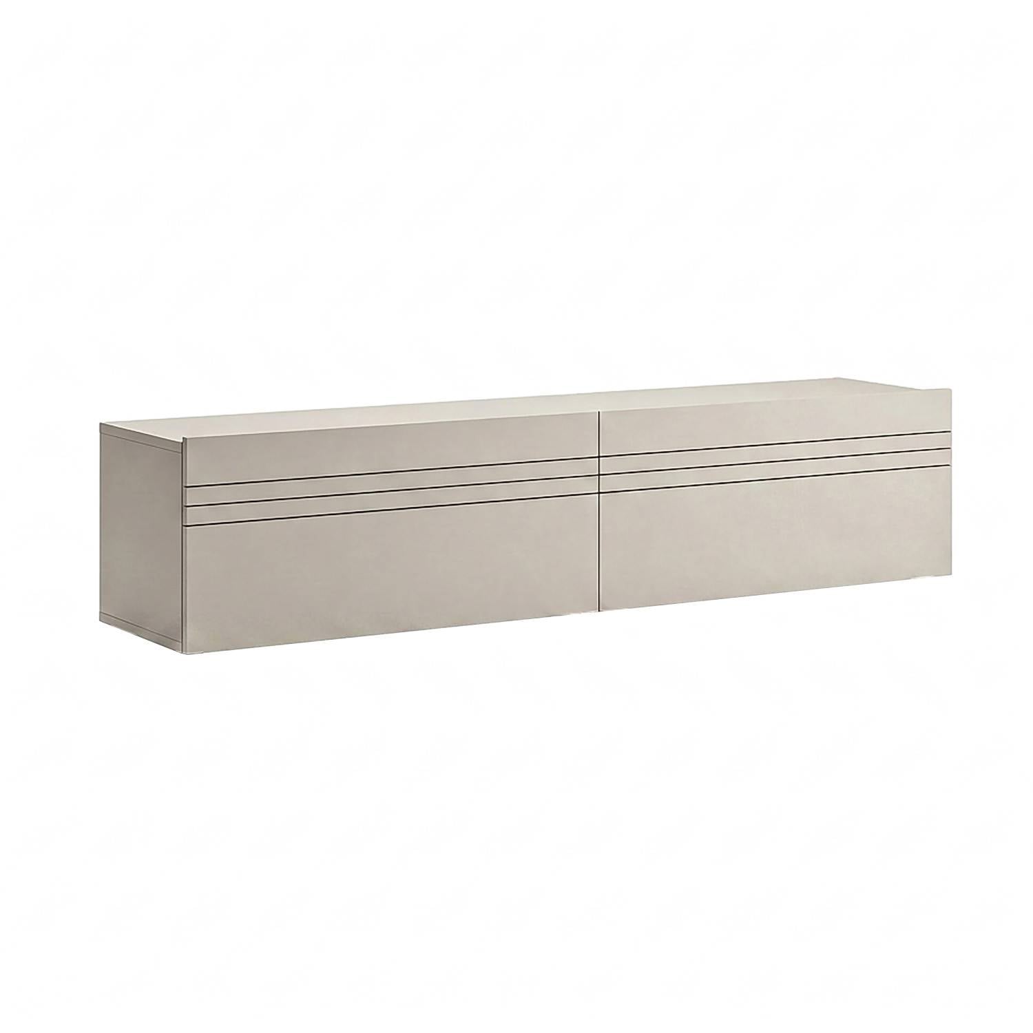 Graubeige matte zweiteilige Wohnwand als Lowboard mit drei horizontalen Linien – Draguno