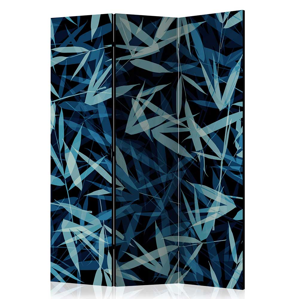 Bambus Blätter Motiv Paravent in Blau & Schwarz - Yvons