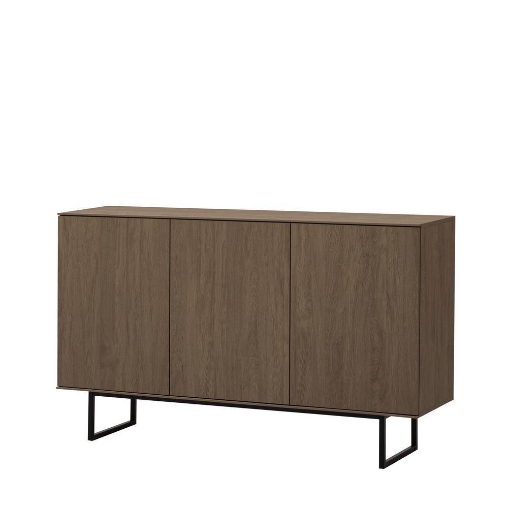 Dreitüriges Sideboard in Nussbaum Holzoptik mit schwarzem Metallgestell und viel Stauraum – Julado