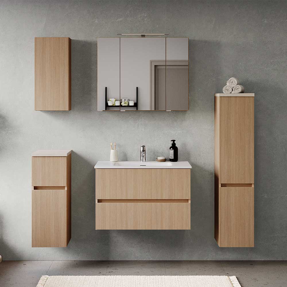 Badezimmer Möbelset in Eiche Hell - Vibulam (fünfteilig)