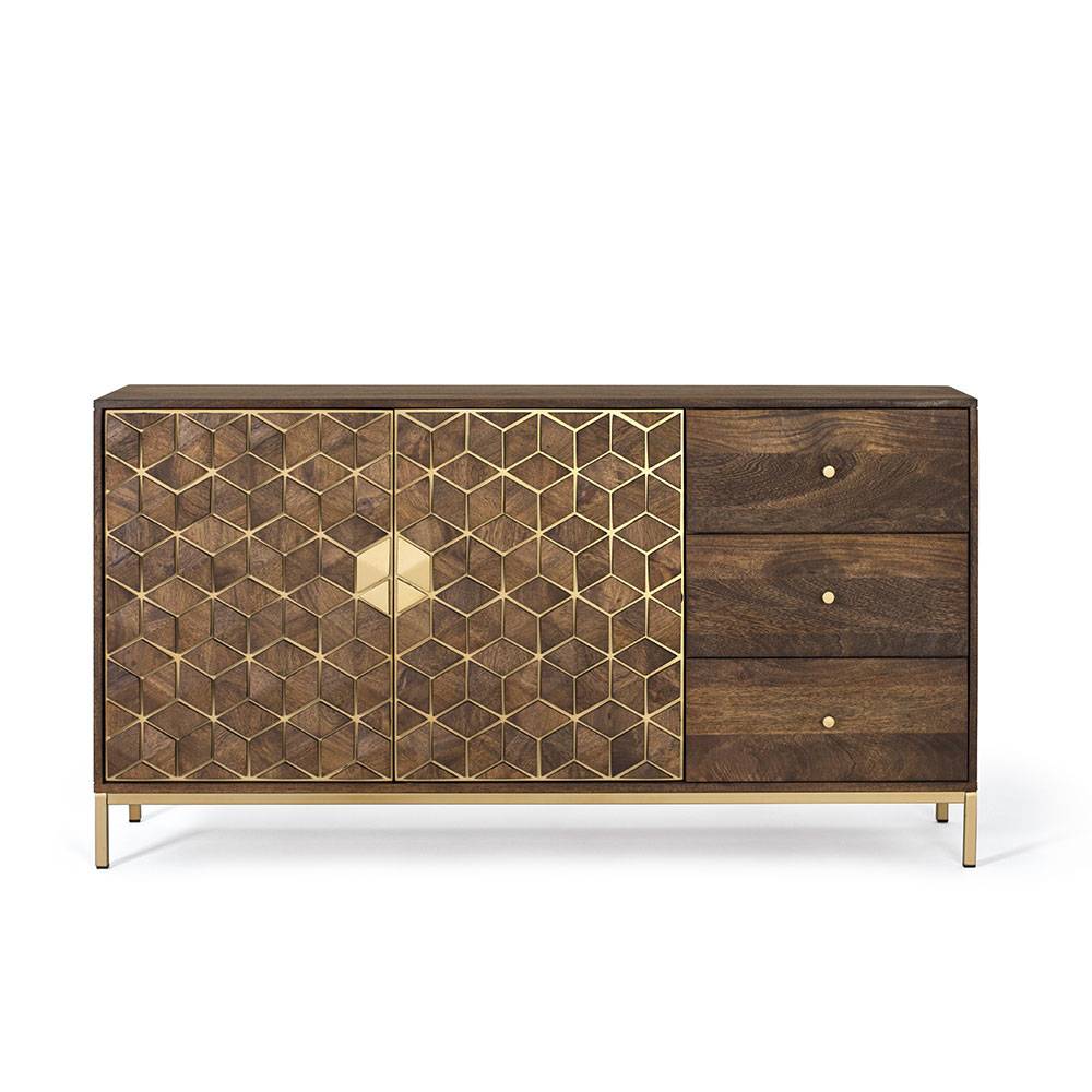 Design Kombi-Kommode in Walnuss Braun und Gold - Feregato