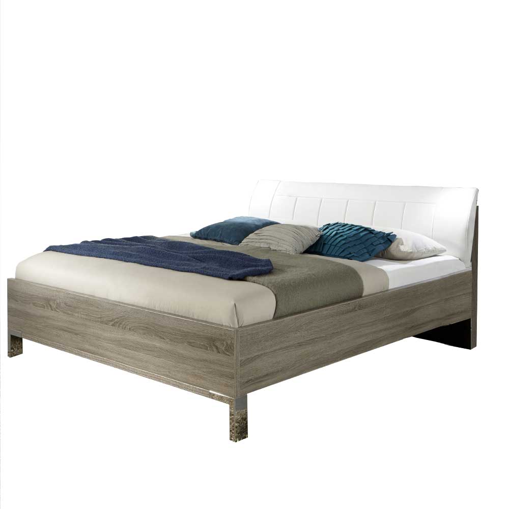 Schlafzimmer Bett Viarolia mit Polsterkopfteil in Weiß