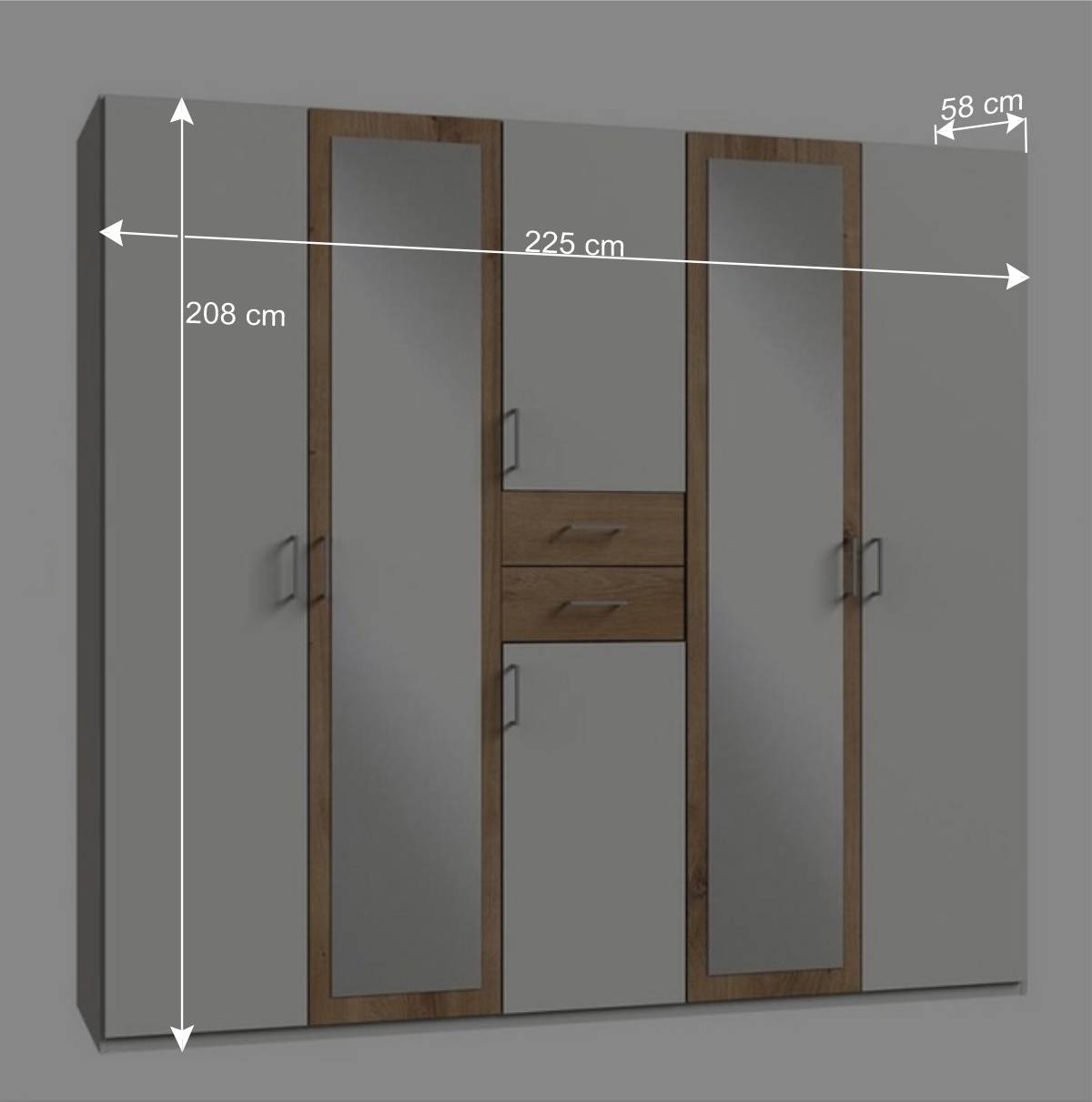 Weißer Kleiderschrank mit Plankeneiche 225 cm breit - Leela