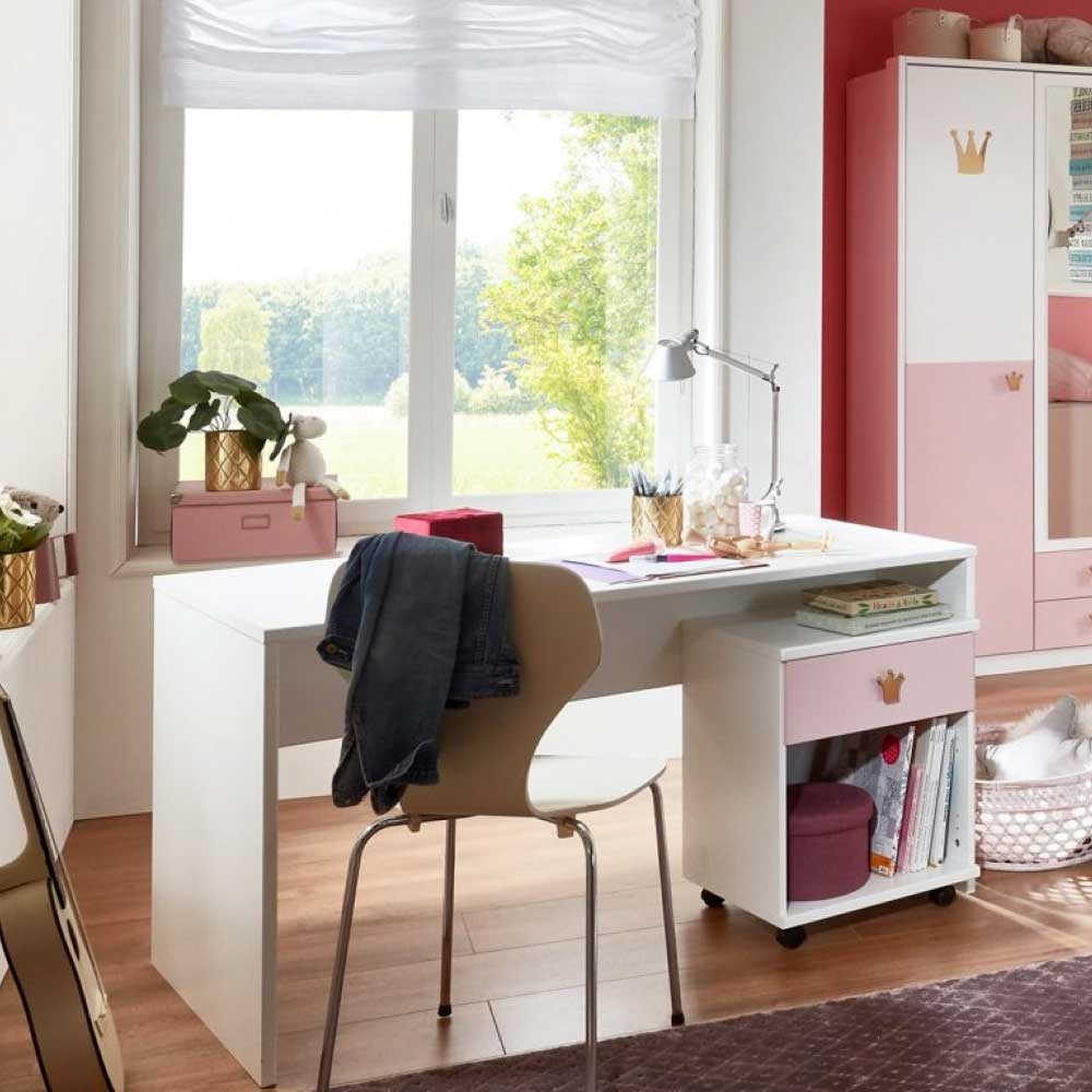 Schreibtischcontainer in Weiß & Rosa mit Krone - Lagaska