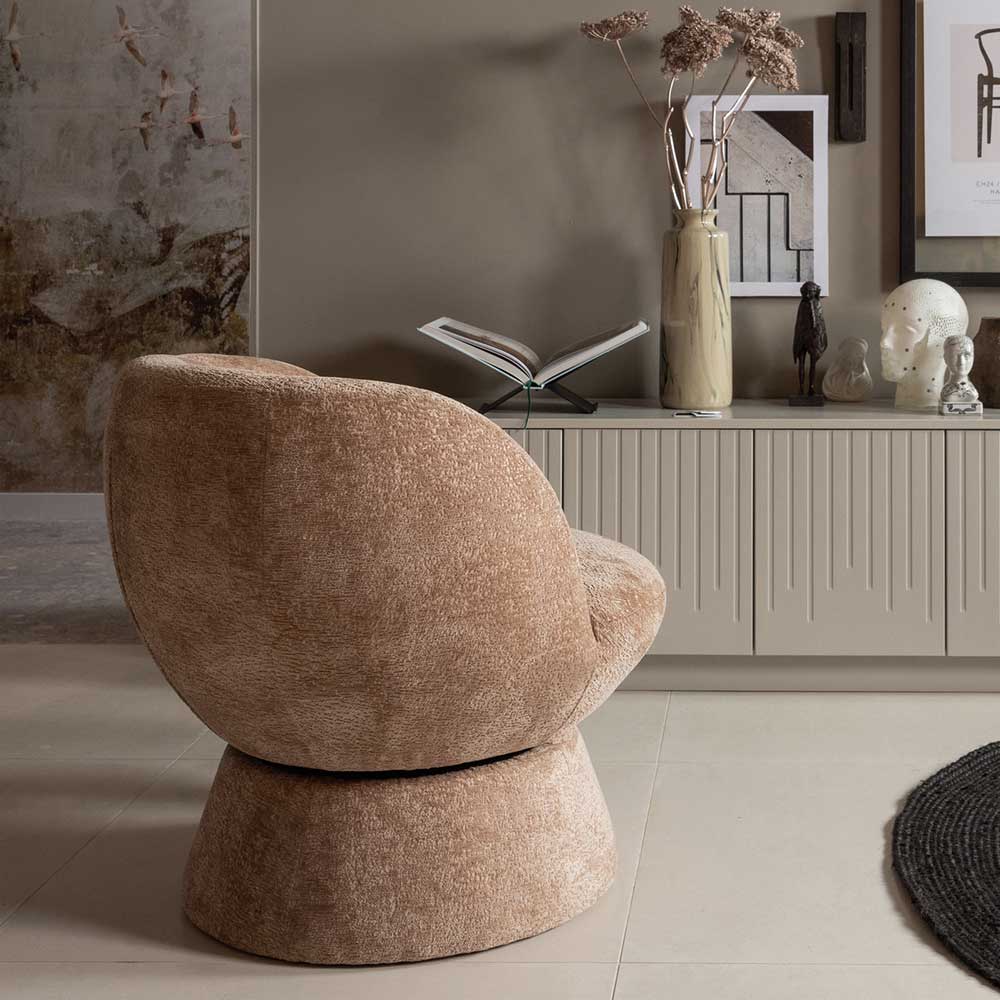 Drehbarer Sessel mit Chenille Bezug in Beige - Lescalier