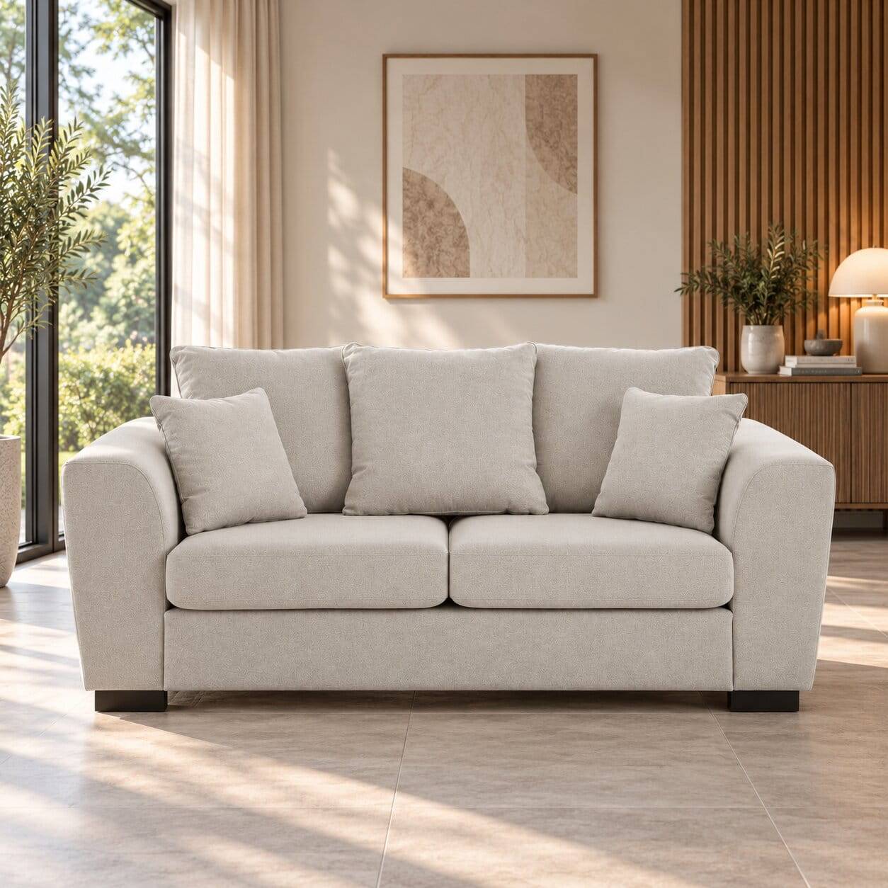 2 Personen Sofa in Beige aus Webstoff - 196x84x91 cm