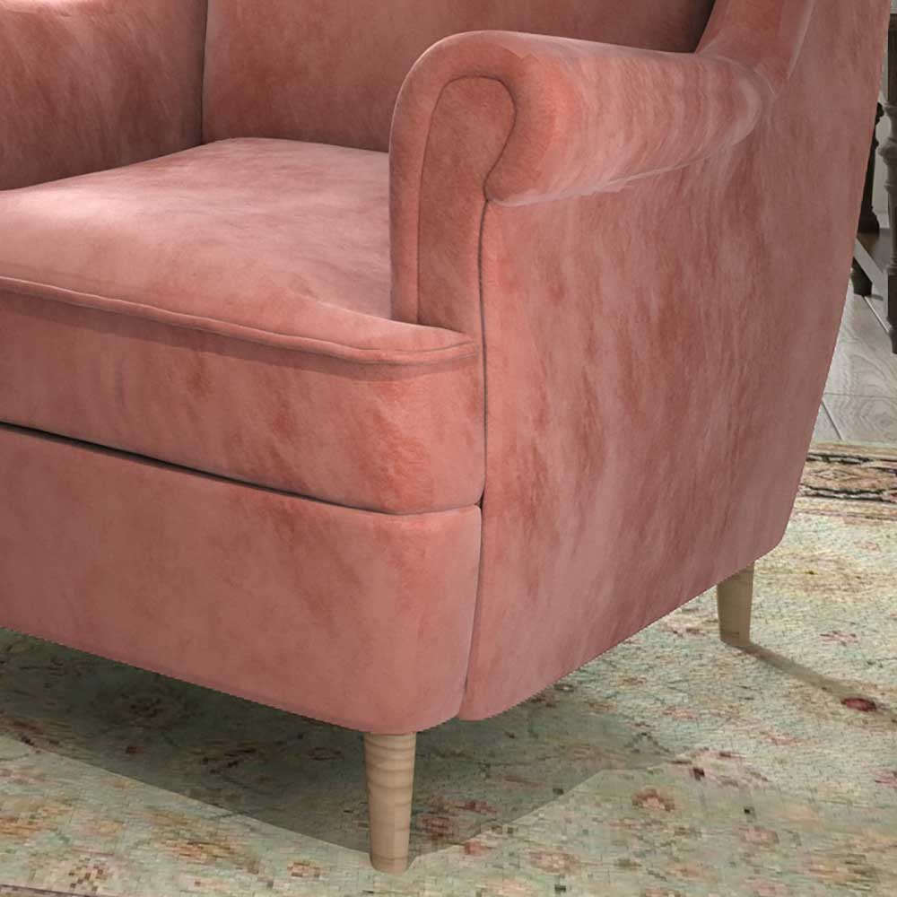 Velours Ohrensessel in Rosenholz - Kenzy
