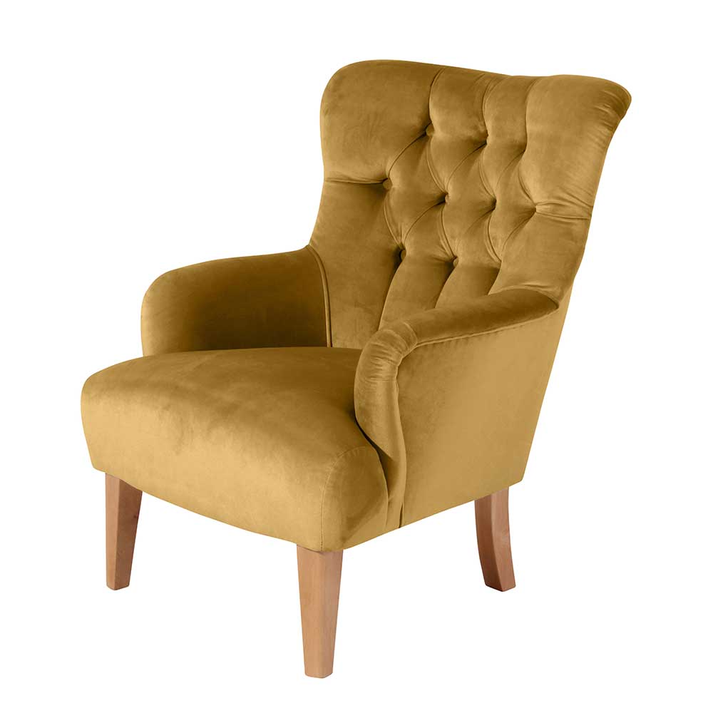 Sessel mit Ohren in Maisgelb und Buche - Amarello