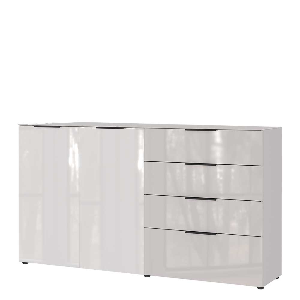 Modernes hellgraues Sideboard mit Hochglanzfronten und Schubladen in perspektivischer Ansicht – Aquara