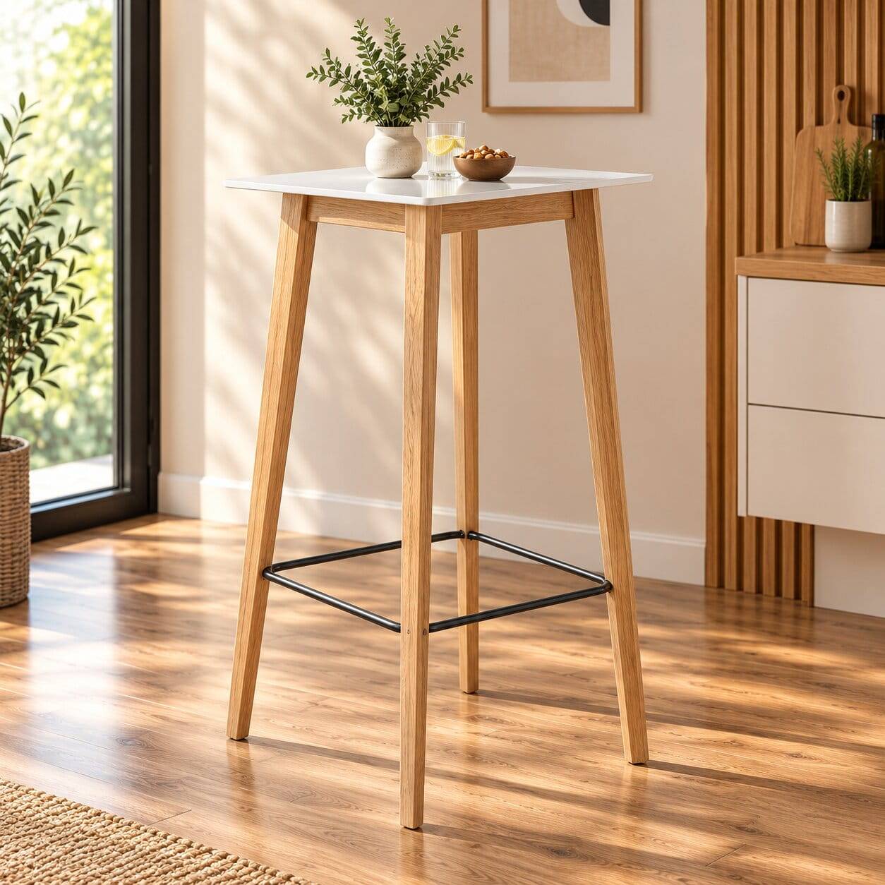 61x110x61 Stehtisch quadratisch mit Fußablage - Soveca