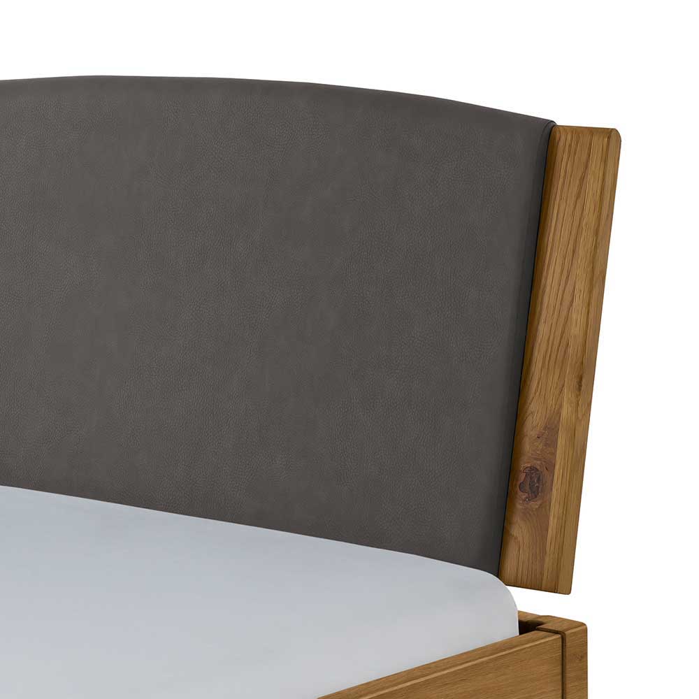Wildeiche Bett mit Kopfteilpolstern in Grau - Luxuria