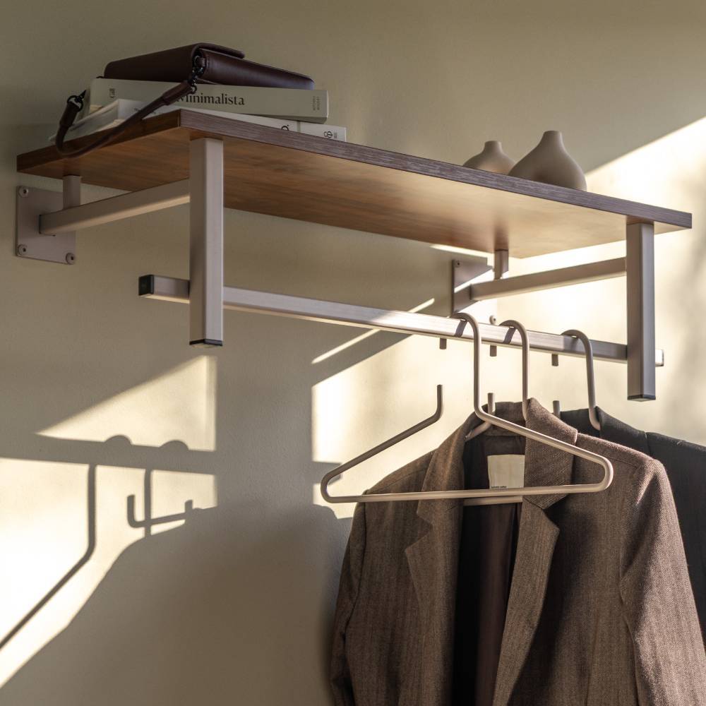 Hängegarderobe in Taupe und Walnuss Optik - Rumion