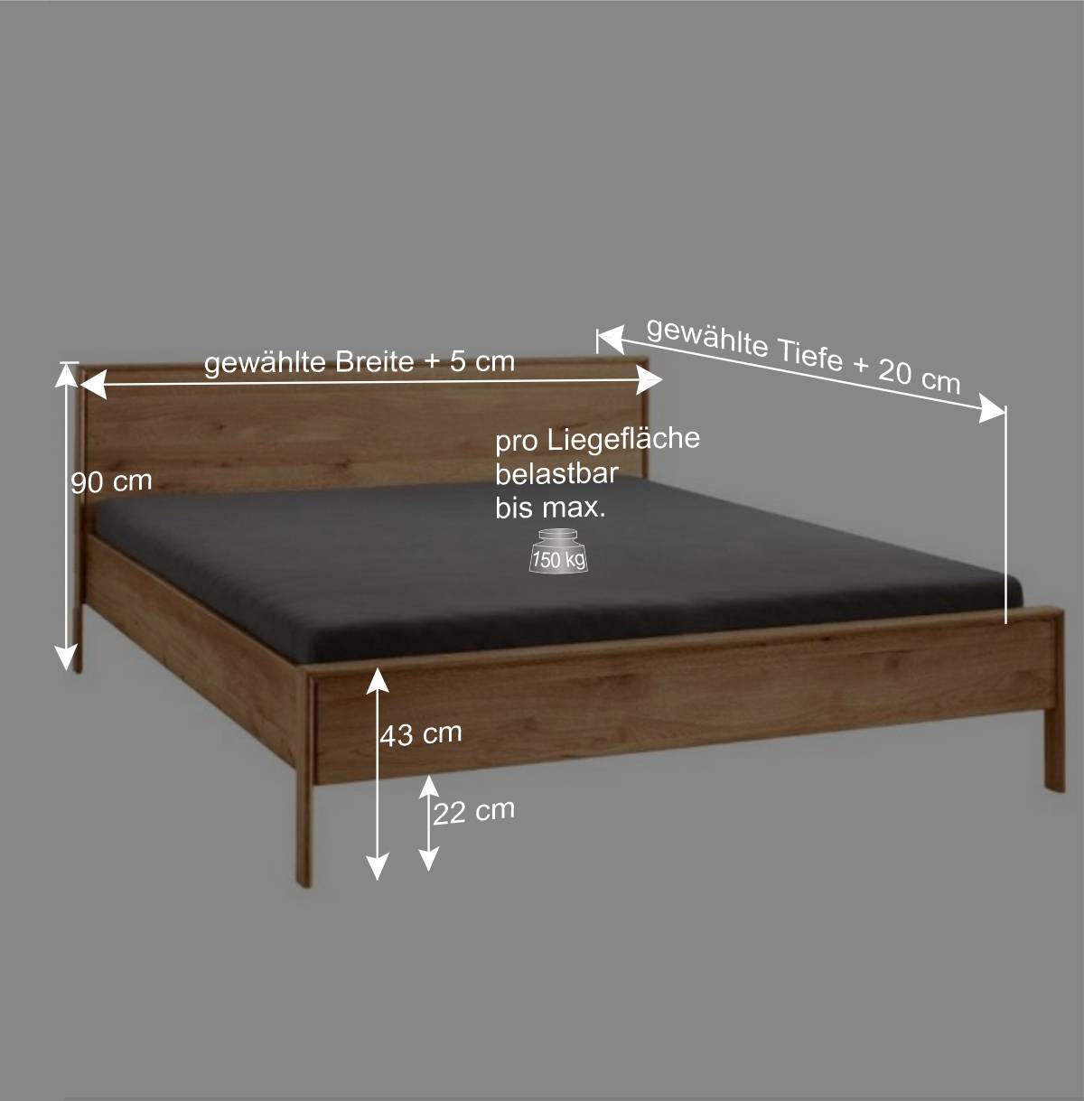 Wildeiche Bett in moderner Optik - Waving