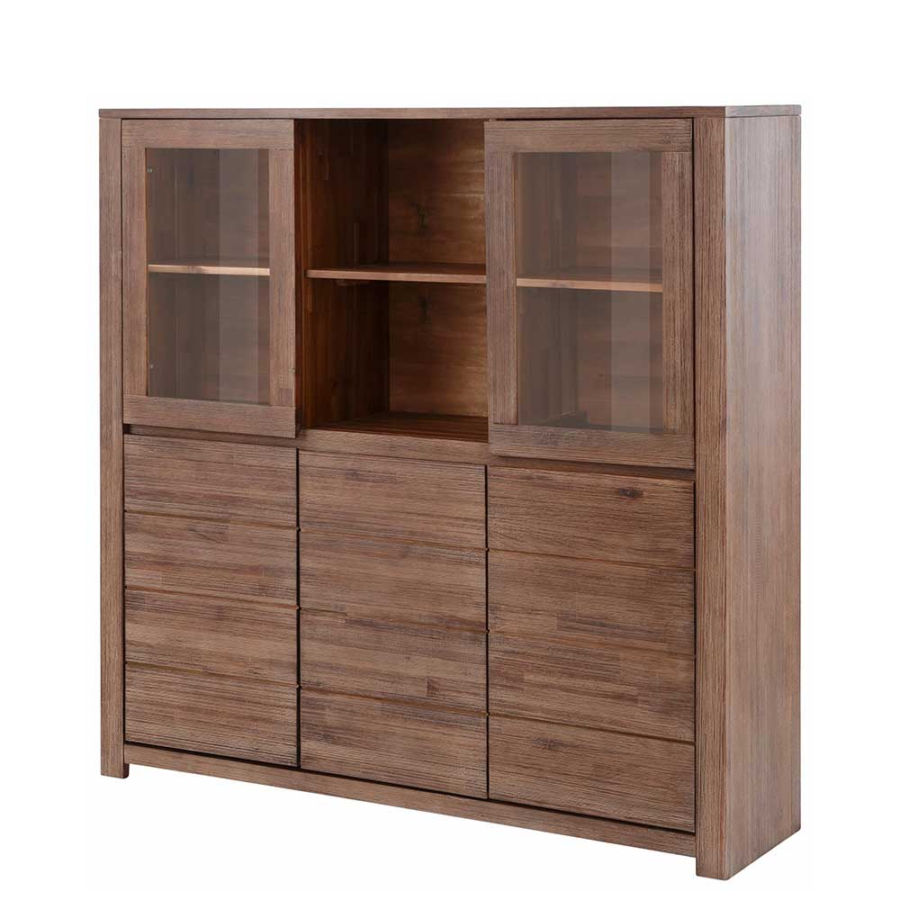 Highboard aus Akazie Massivholz und Glas - Ruffes