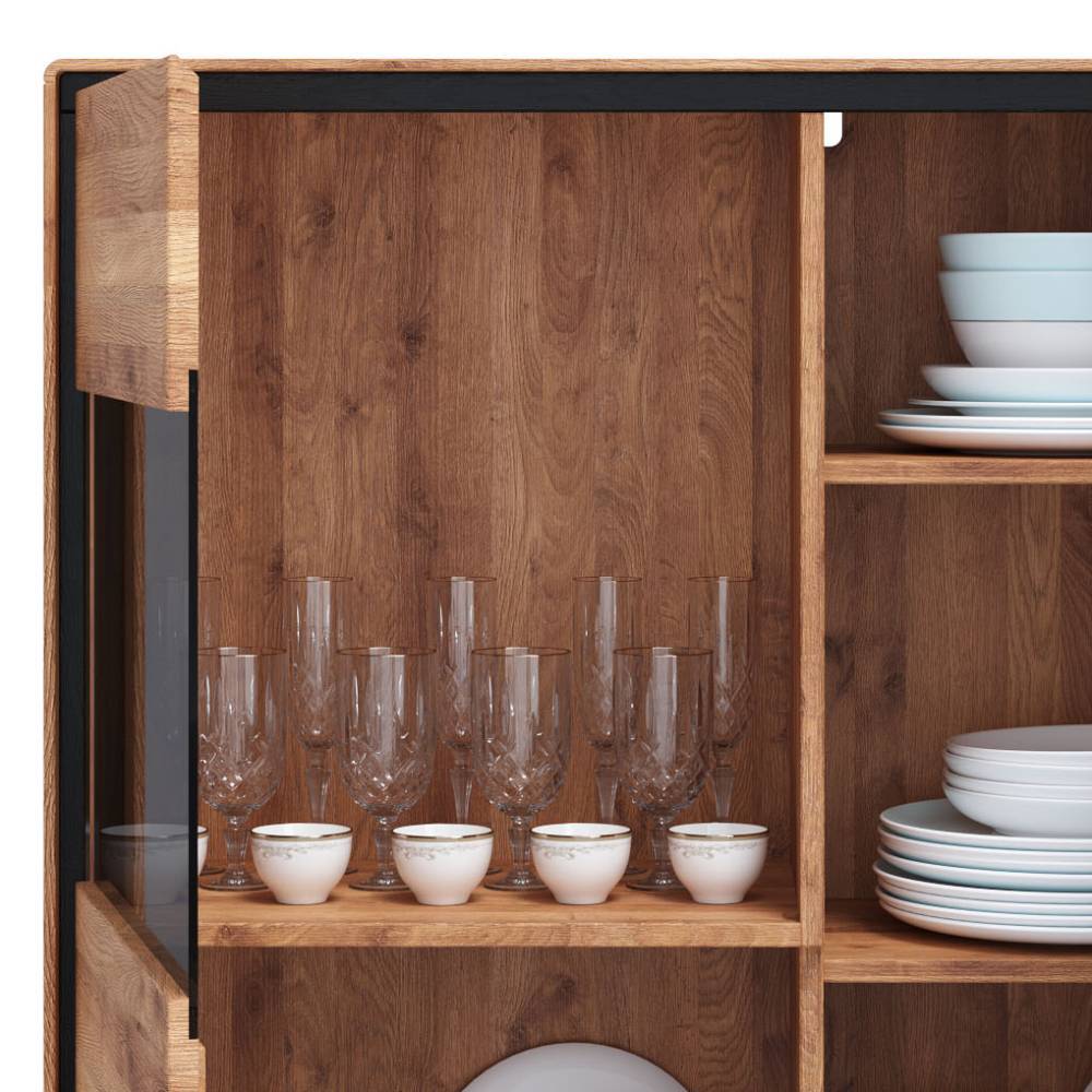Highboard Vitrine aus Wildeiche Massivholz - Shipper