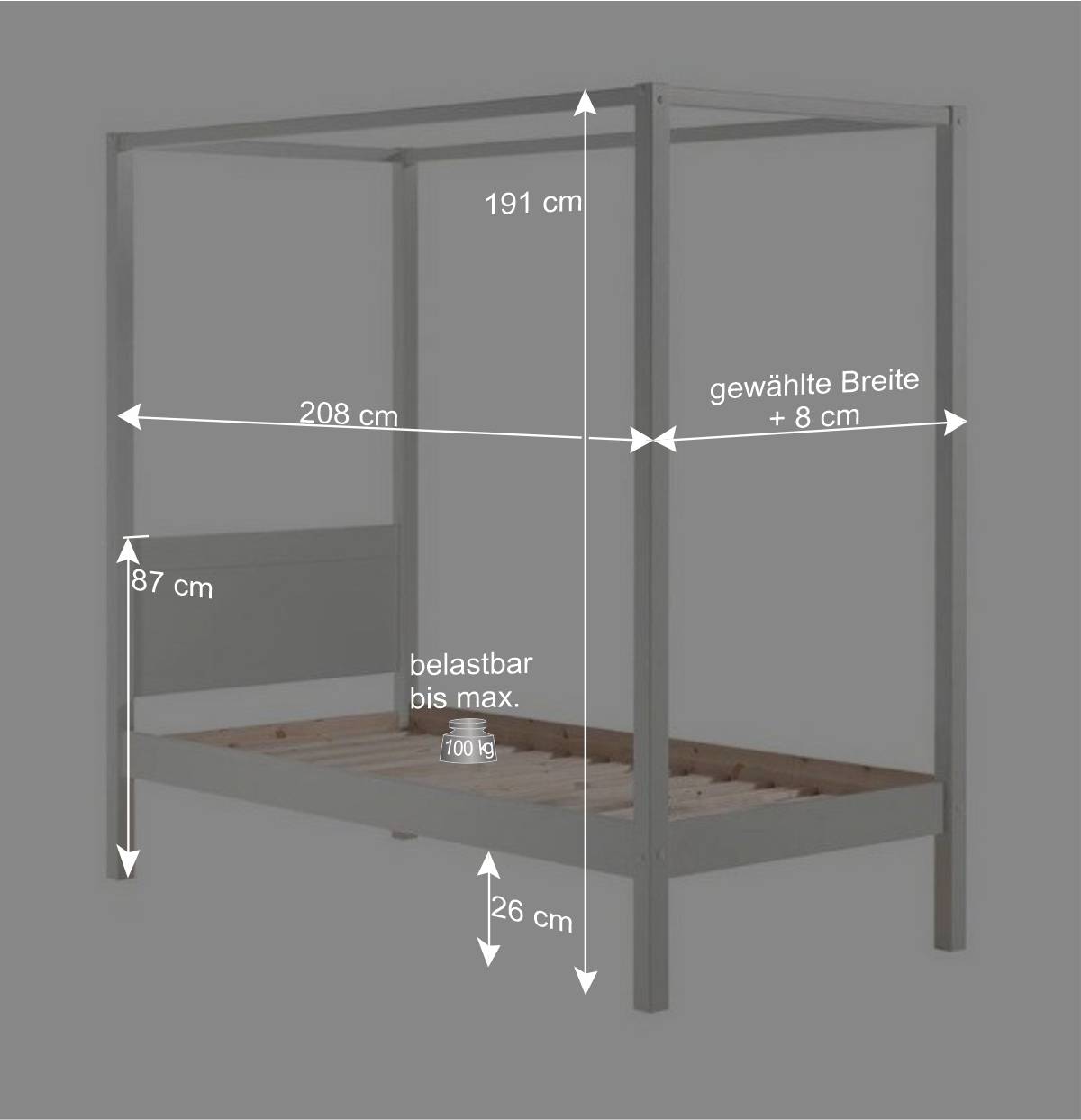 Holz Himmelbett in Weiß mit Lattenrost - Irmla