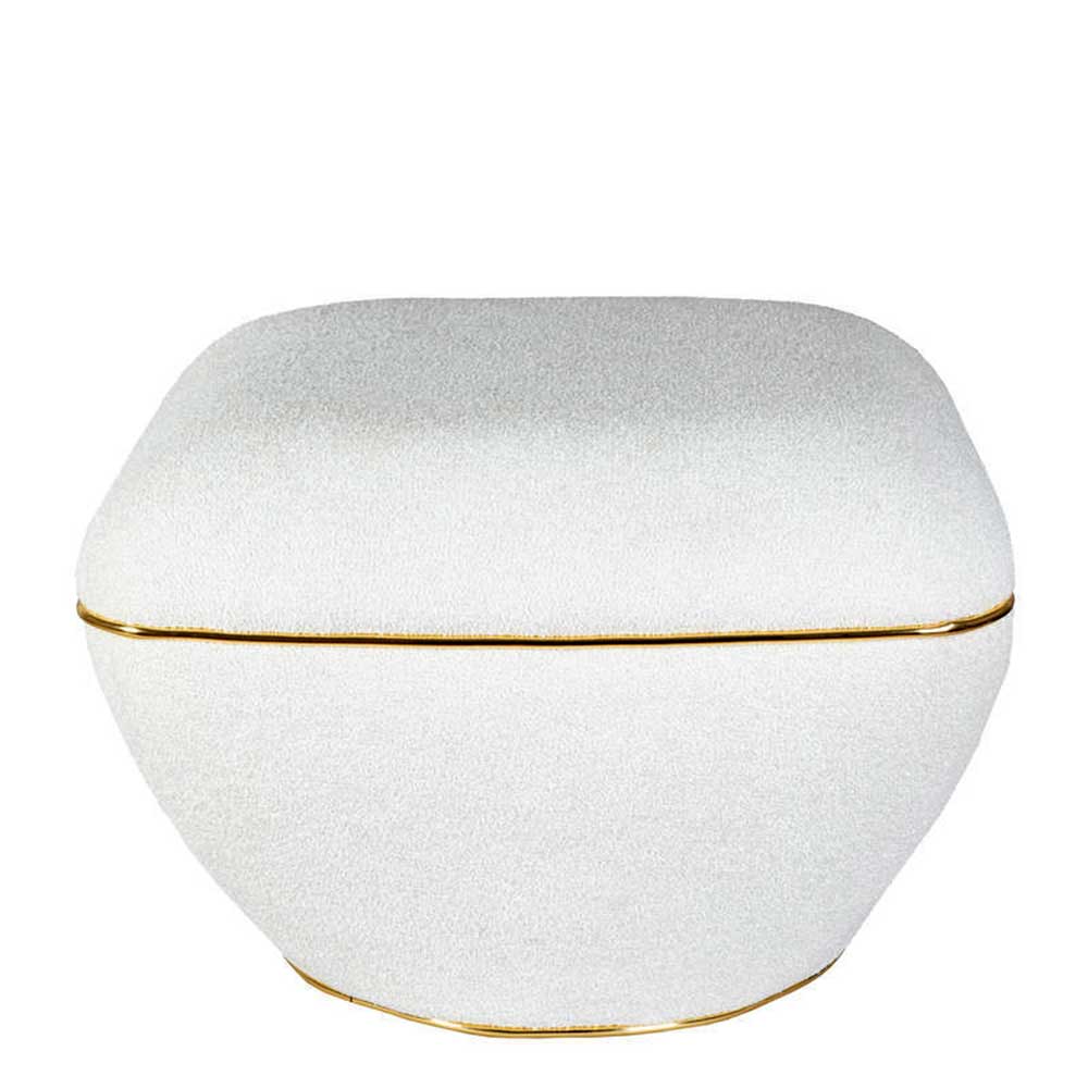 Hocker in Weiß Webplüsch mit Gold - Tandrea