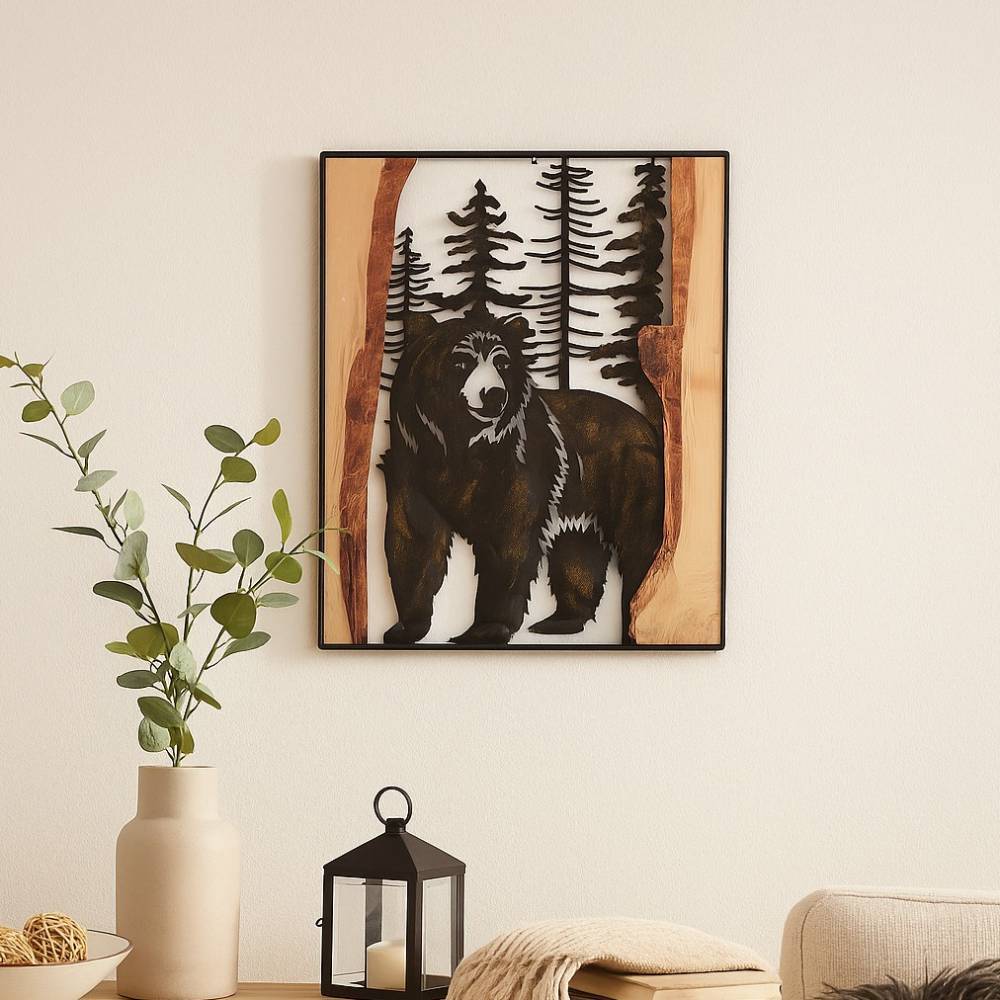 Rustikales Wandbild mit Bären-Silhouette - Tilli