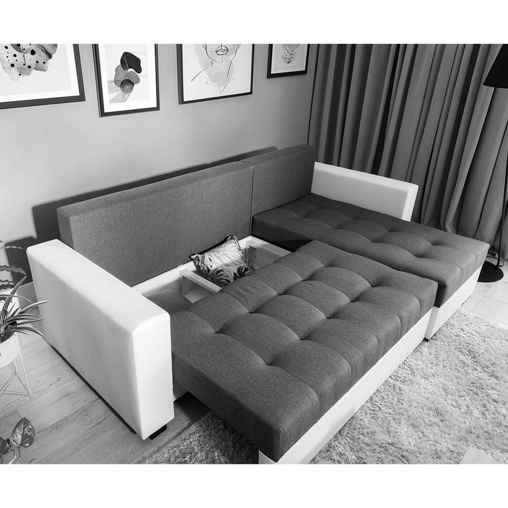 L-Design Bettcouch in Dunkelblau und Hellgrau - Genns
