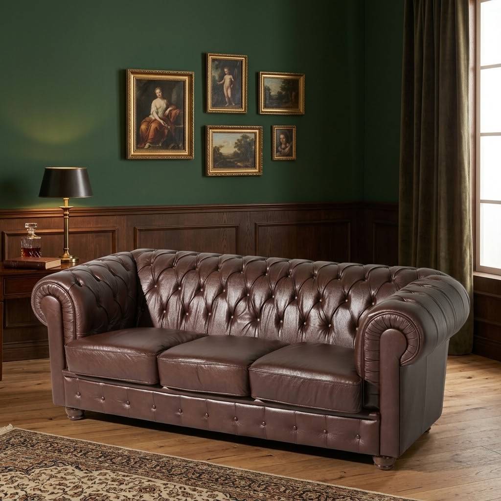 Antikleder Sofa in Braun - Chesterfield Style - Cementa