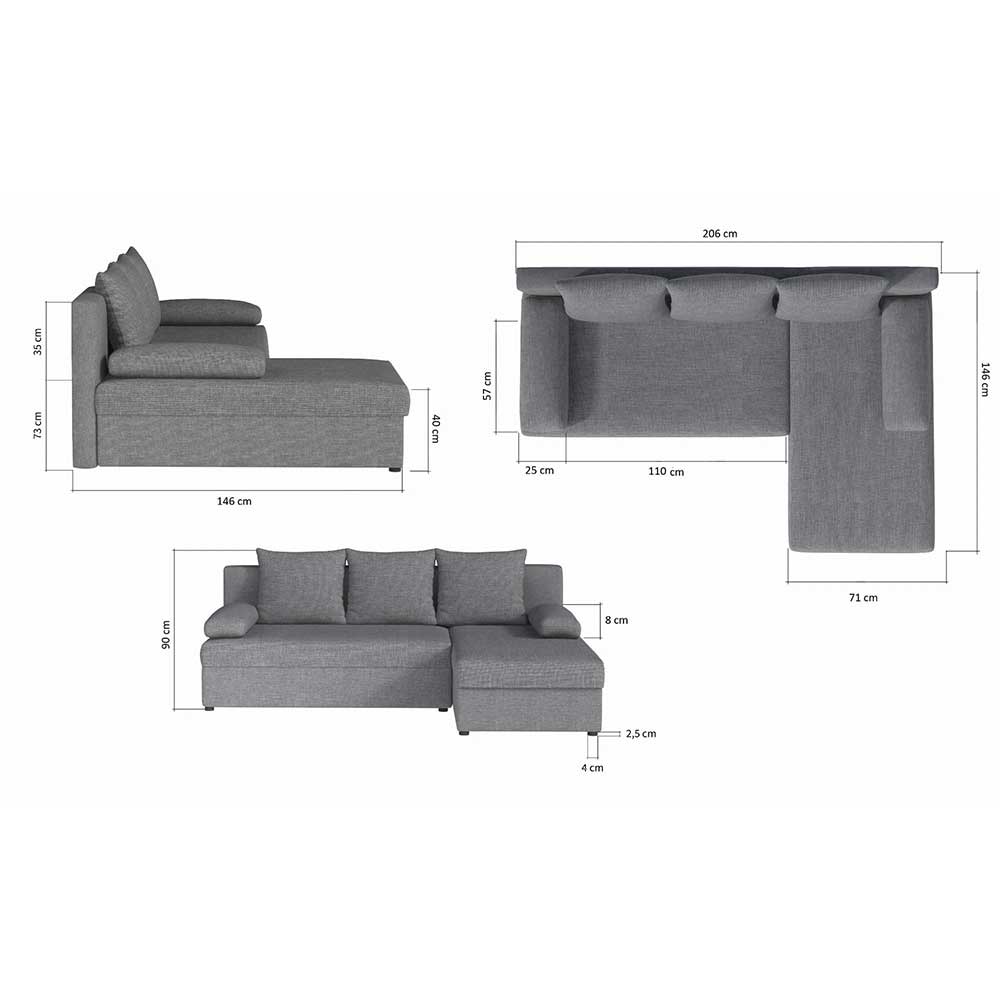 Ecksofa mit Bettfunktion in Dunkelblau Velours - Sempore